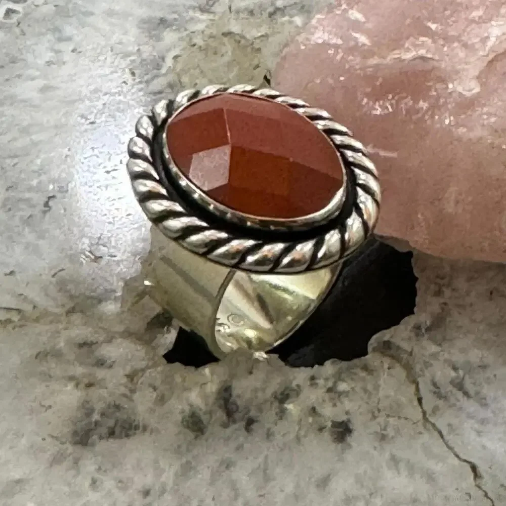 Carolyn Pollack Sterling Silver Oval Faceted Carnelian Ring Size 6.5 For Women